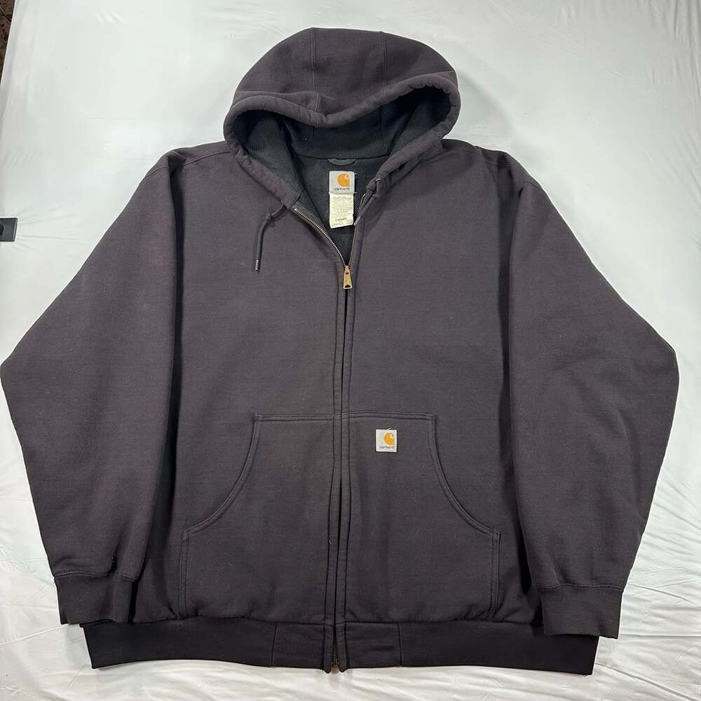Vintage 2004 Carhartt J149 Mens Black Thermal Lined Full-Zip Hoodie 3XL